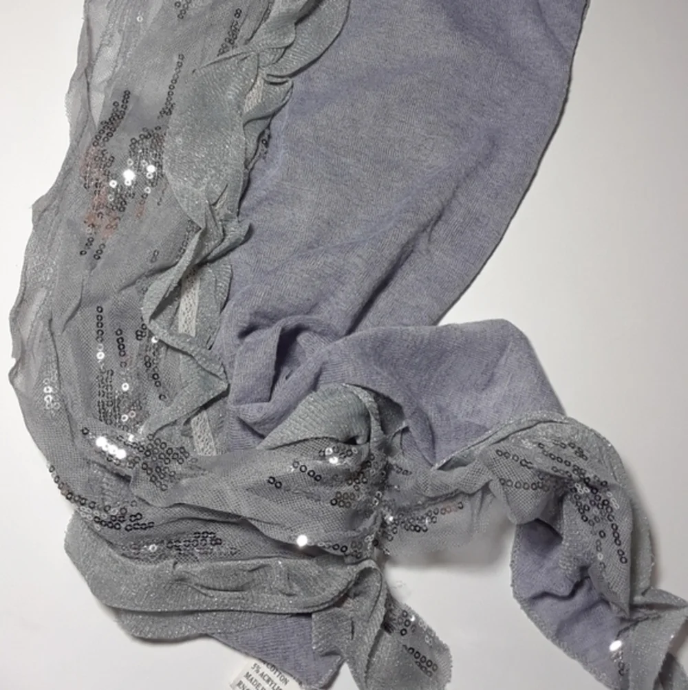 Mixed Materials Sequin Trimmed Frilly Scarf